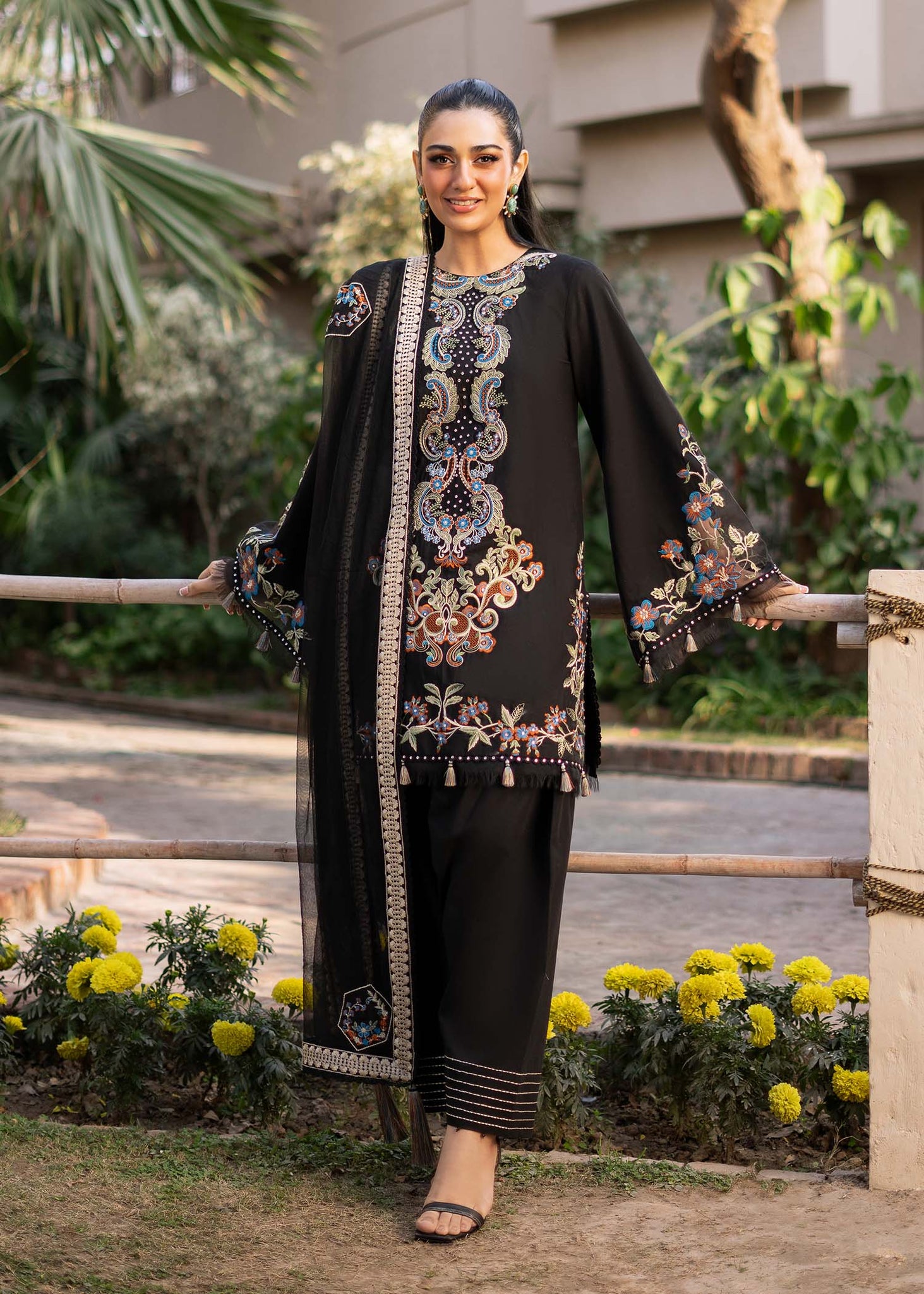 Fozia Khalid | Blossom Festive Lawn 25 | Black viola - House Of Zarish