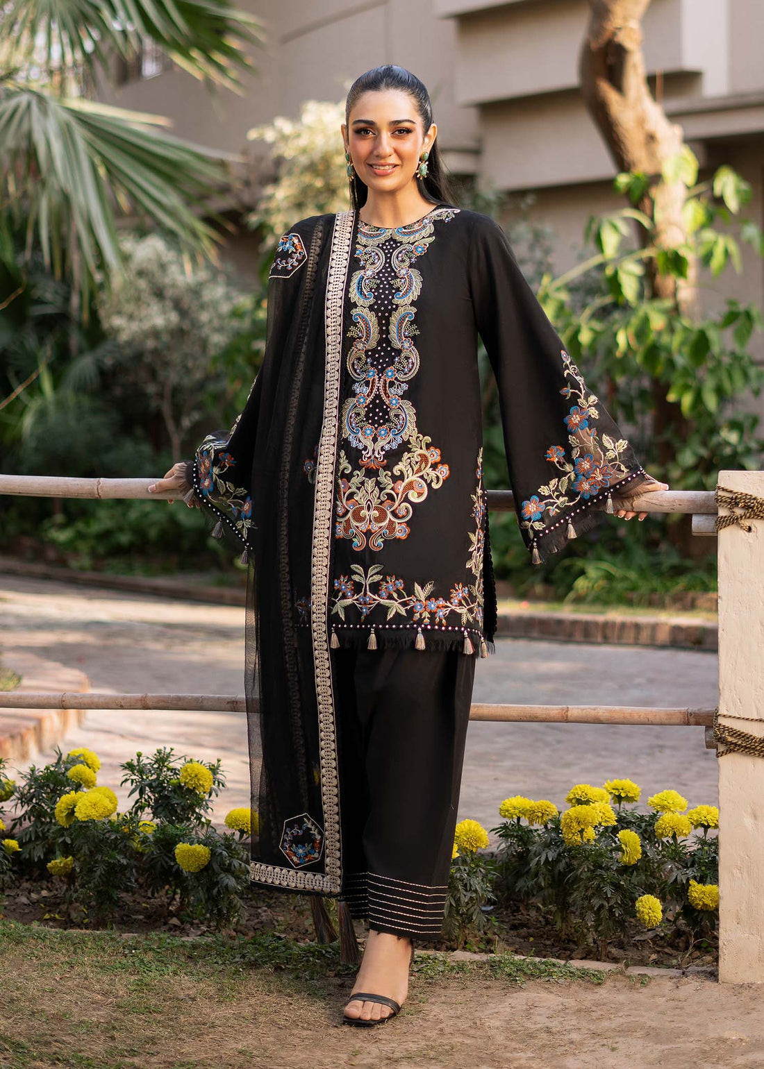 Fozia Khalid | Blossom Festive Lawn 25 | Black viola - House Of Zarish