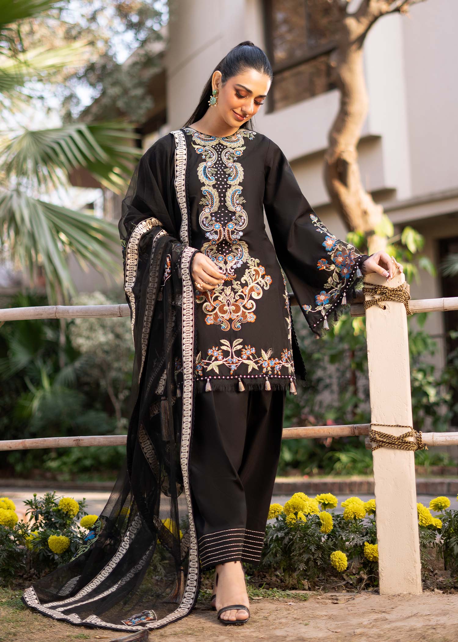 Fozia Khalid | Blossom Festive Lawn 25 | Black viola - House Of Zarish