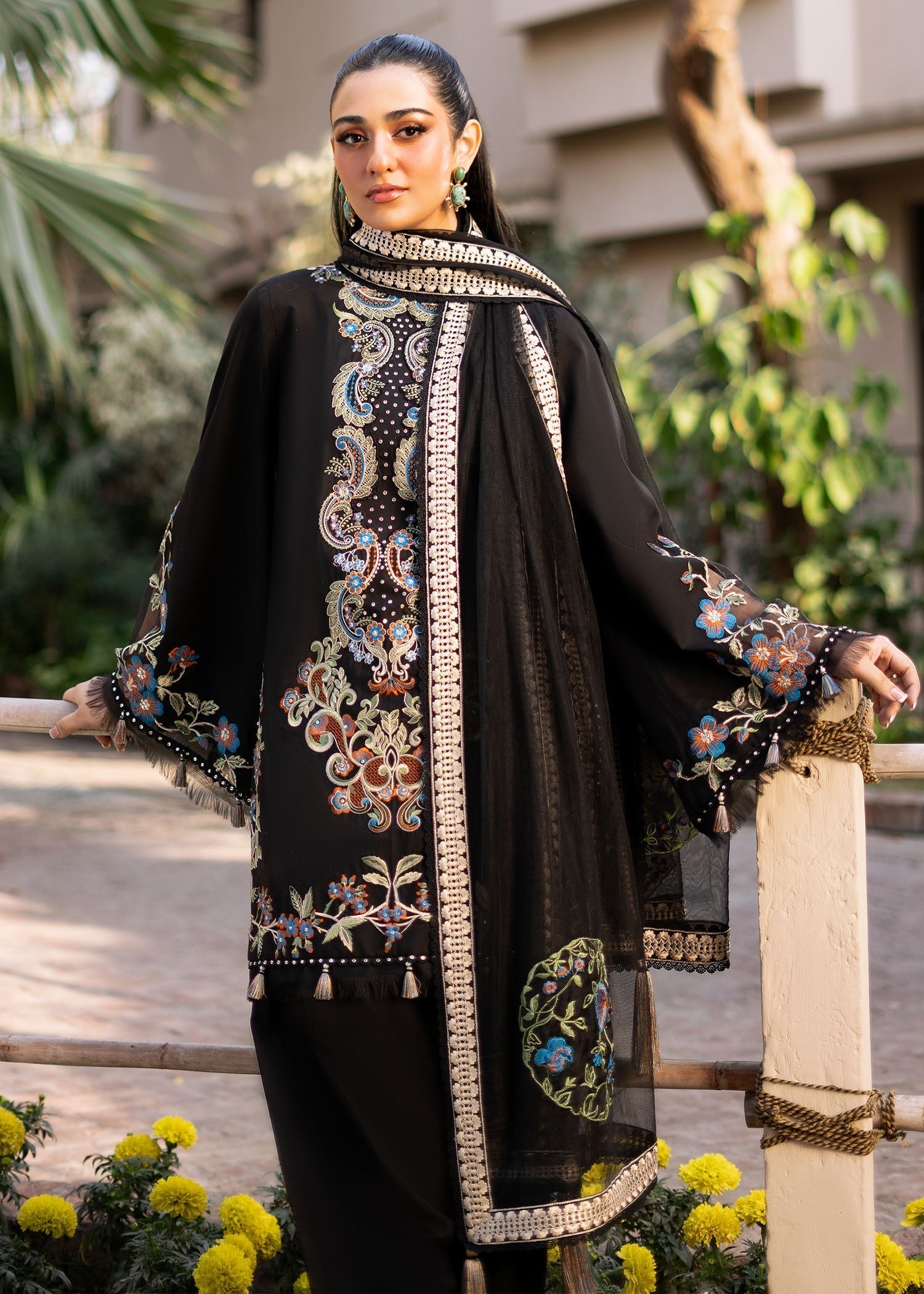 Fozia Khalid | Blossom Festive Lawn 25 | Black viola - House Of Zarish