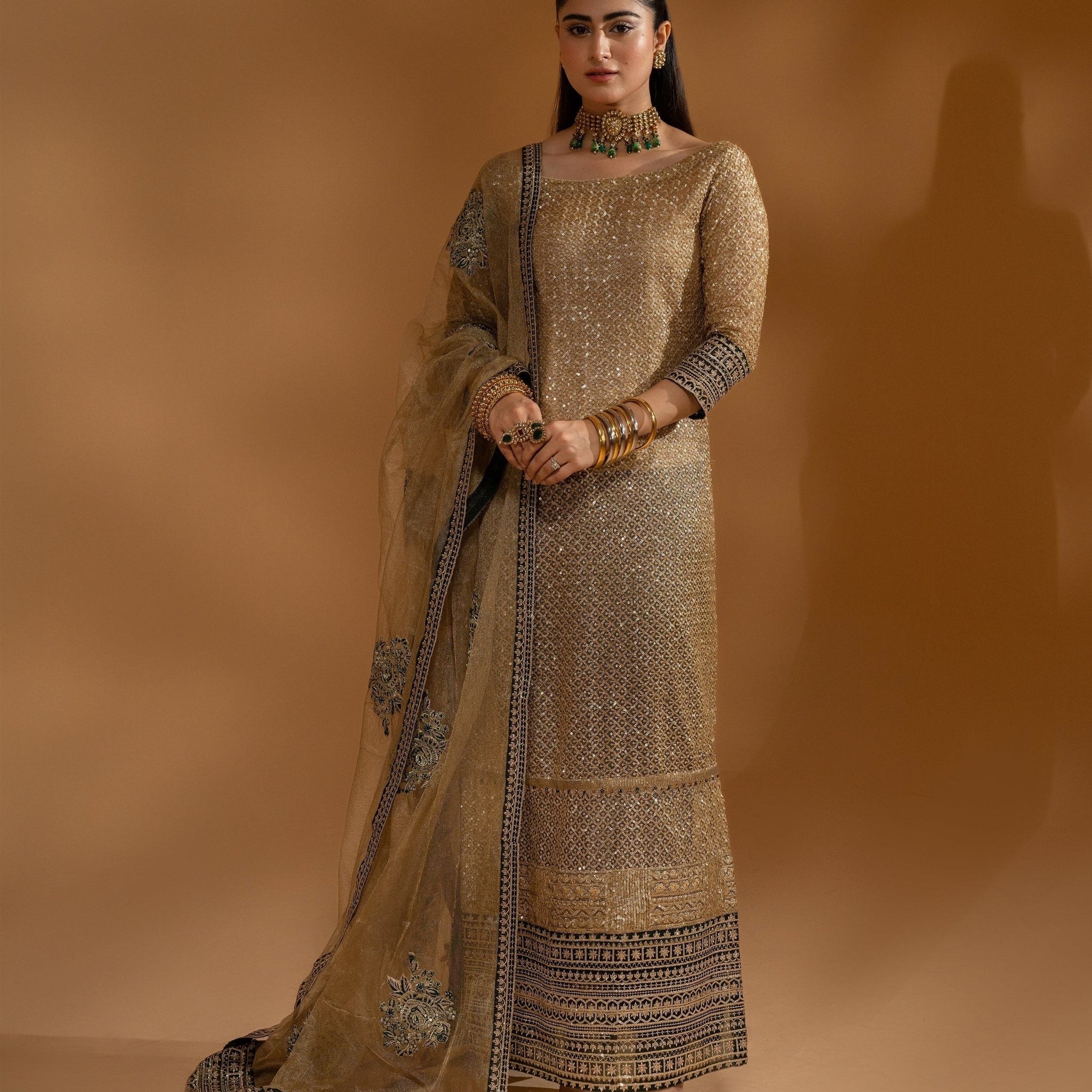 Hemstitch Wedding Formal Zari Net 3Pc Suit WDU-09 Dream - Riwayat-e-khas