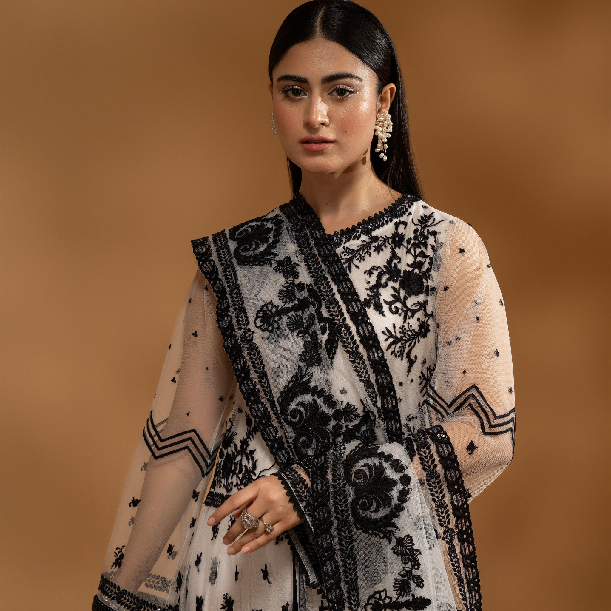 Hemstitch Wedding Formal Net 3Pc Suit WDU-06 Raina - Riwayat-e-khas