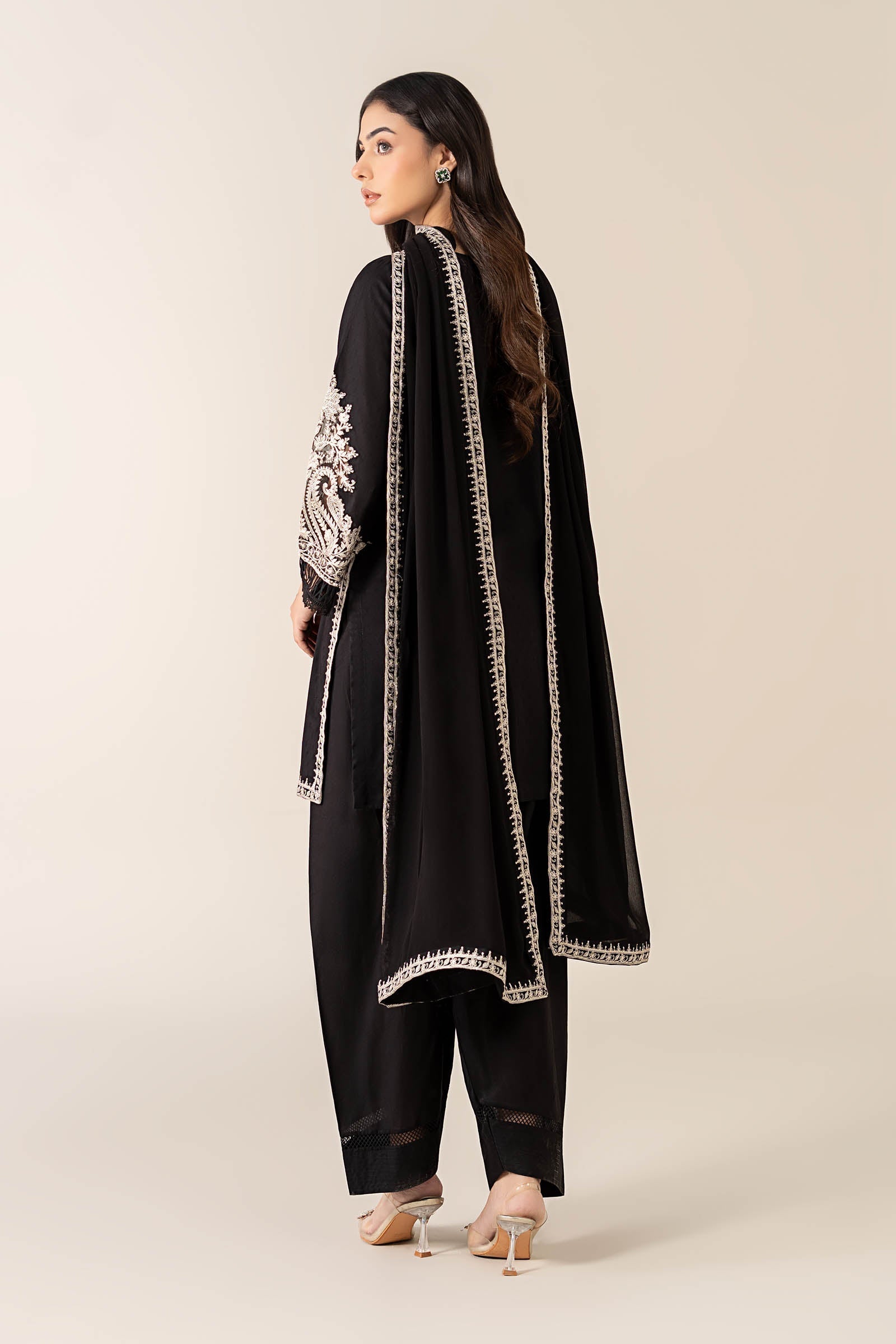 Maria B | Pre Fall Dresses | 3 Piece Embroidered Dobby Suit Black4