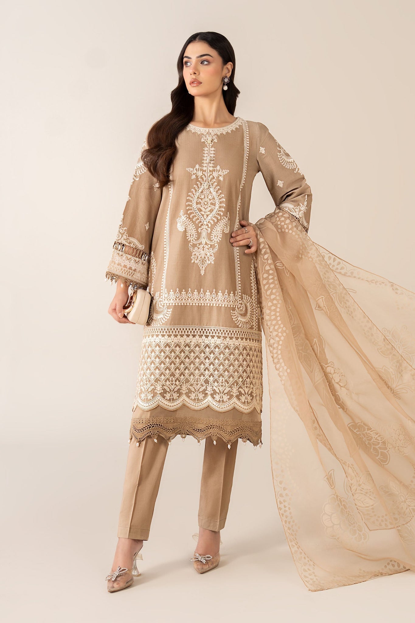Maria B | Pre Fall Dresses | 3 Piece Embroidered Suit Coffee