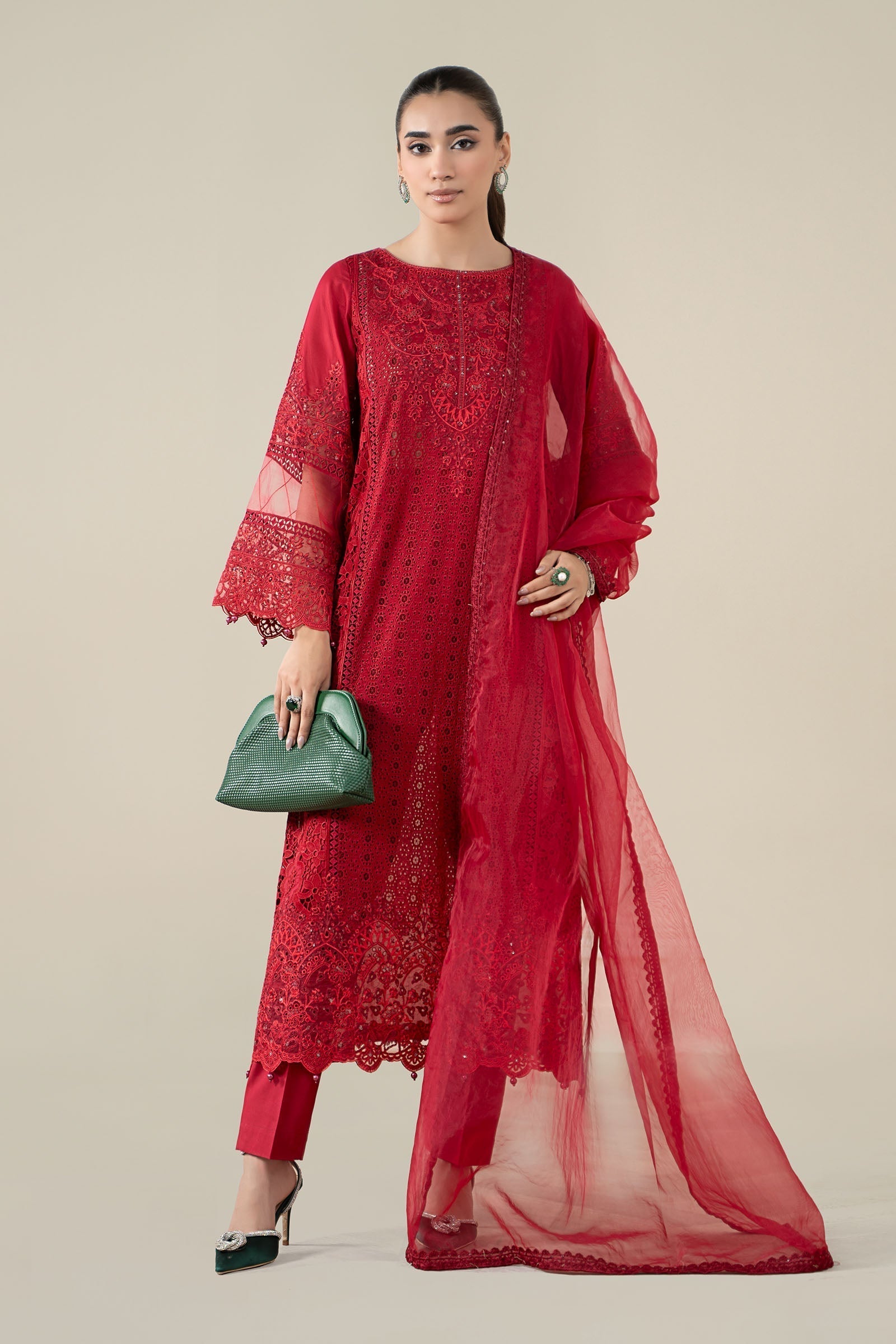 Maria B | Pre Fall Dresses | 3 Piece Embroidered Lawn Suit Red