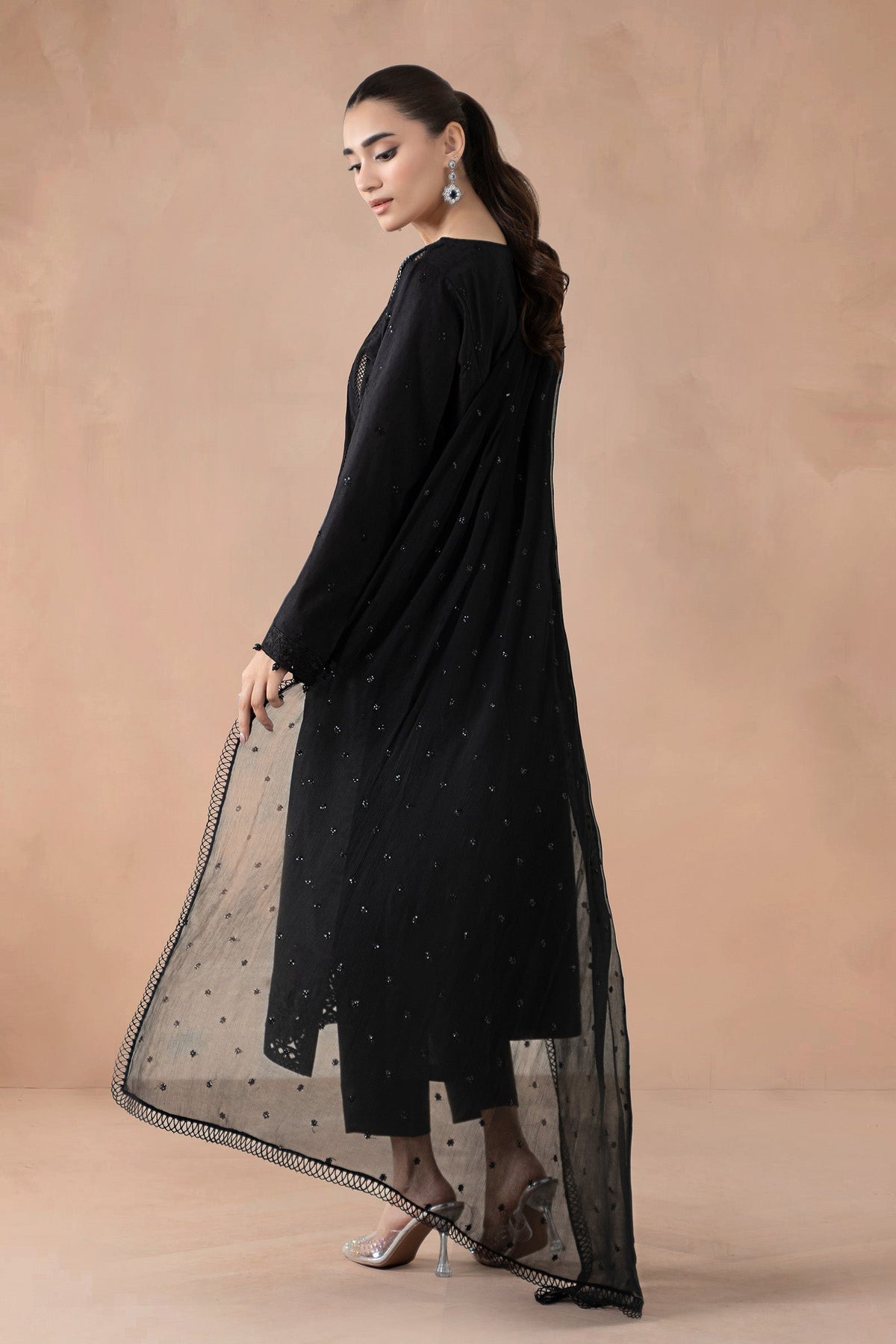 Maria B | Pre Fall Dresses | 3 Piece Embroidered Self Jacquard Suit Black1