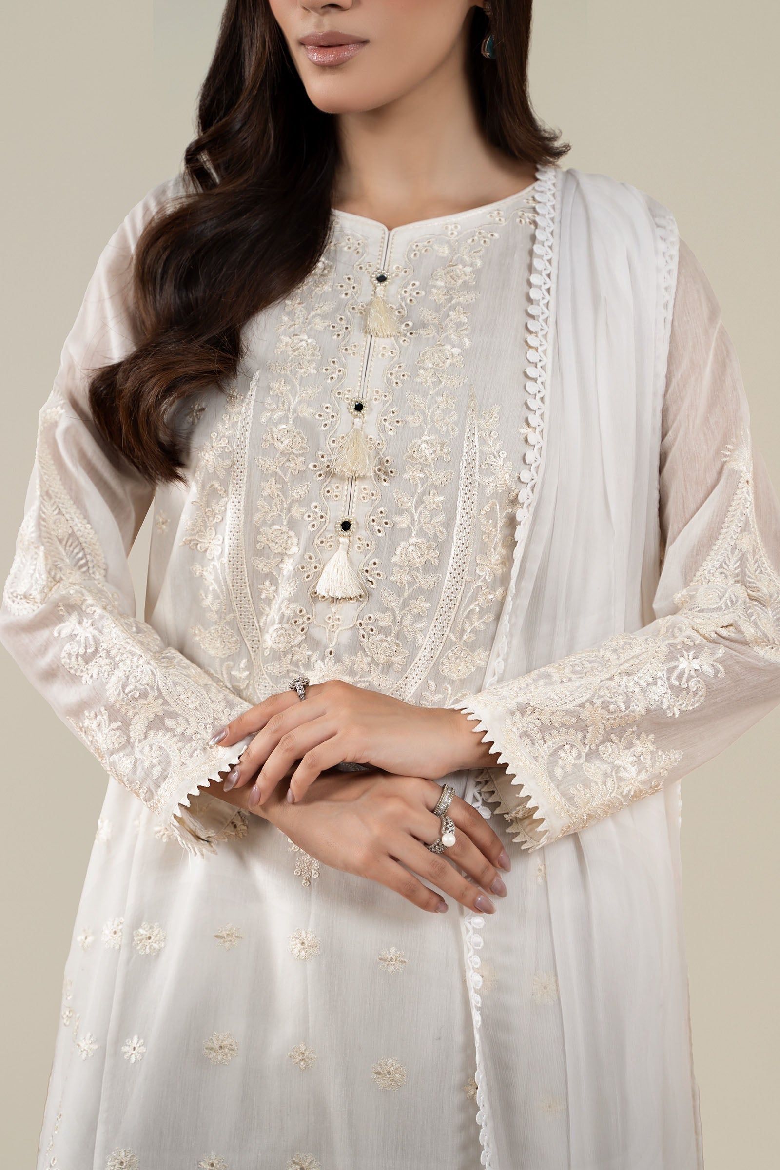 Maria B | Pre Fall Dresses | 3 Piece Embroidered Paper Cotton Suit AA