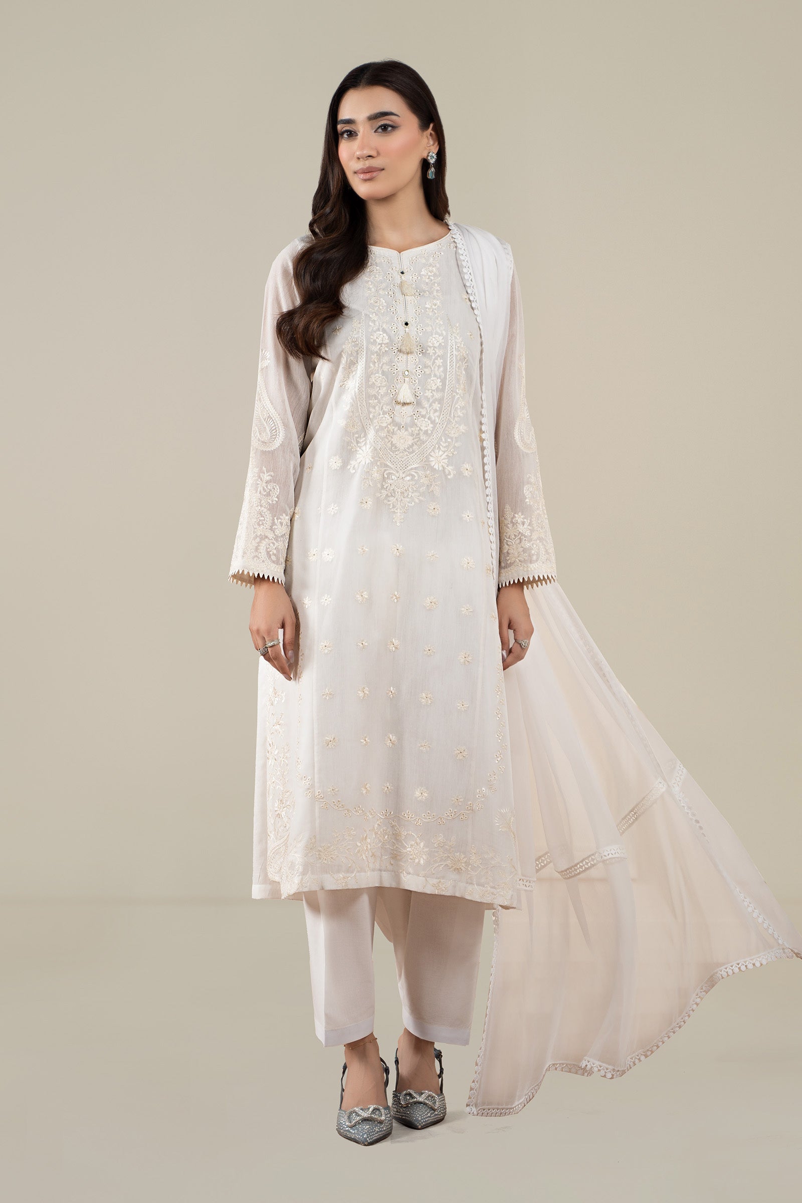 Maria B | Pre Fall Dresses | 3 Piece Embroidered Paper Cotton Suit AA