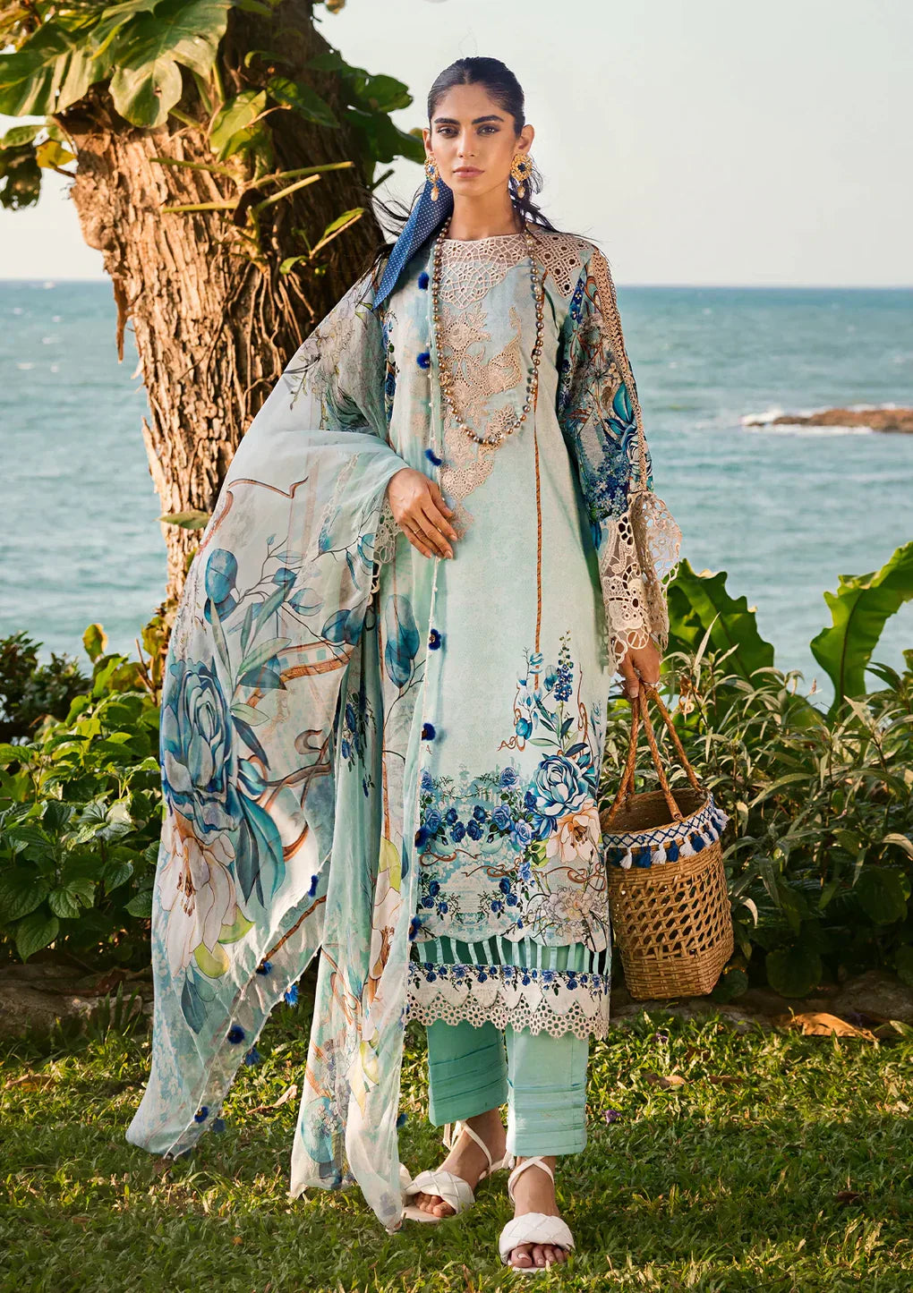 Elaf Premium | Signature Embroidered Lawn 24 | ESL-07B HEAVEN'S MIST - House Of Anaya