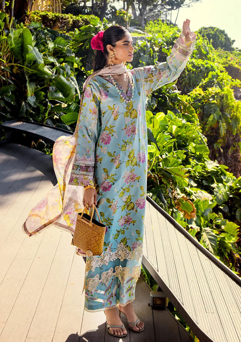 Elaf Premium | Signature Embroidered Lawn 24 | ESL-05A STARLIT HARMONY - House Of Anaya