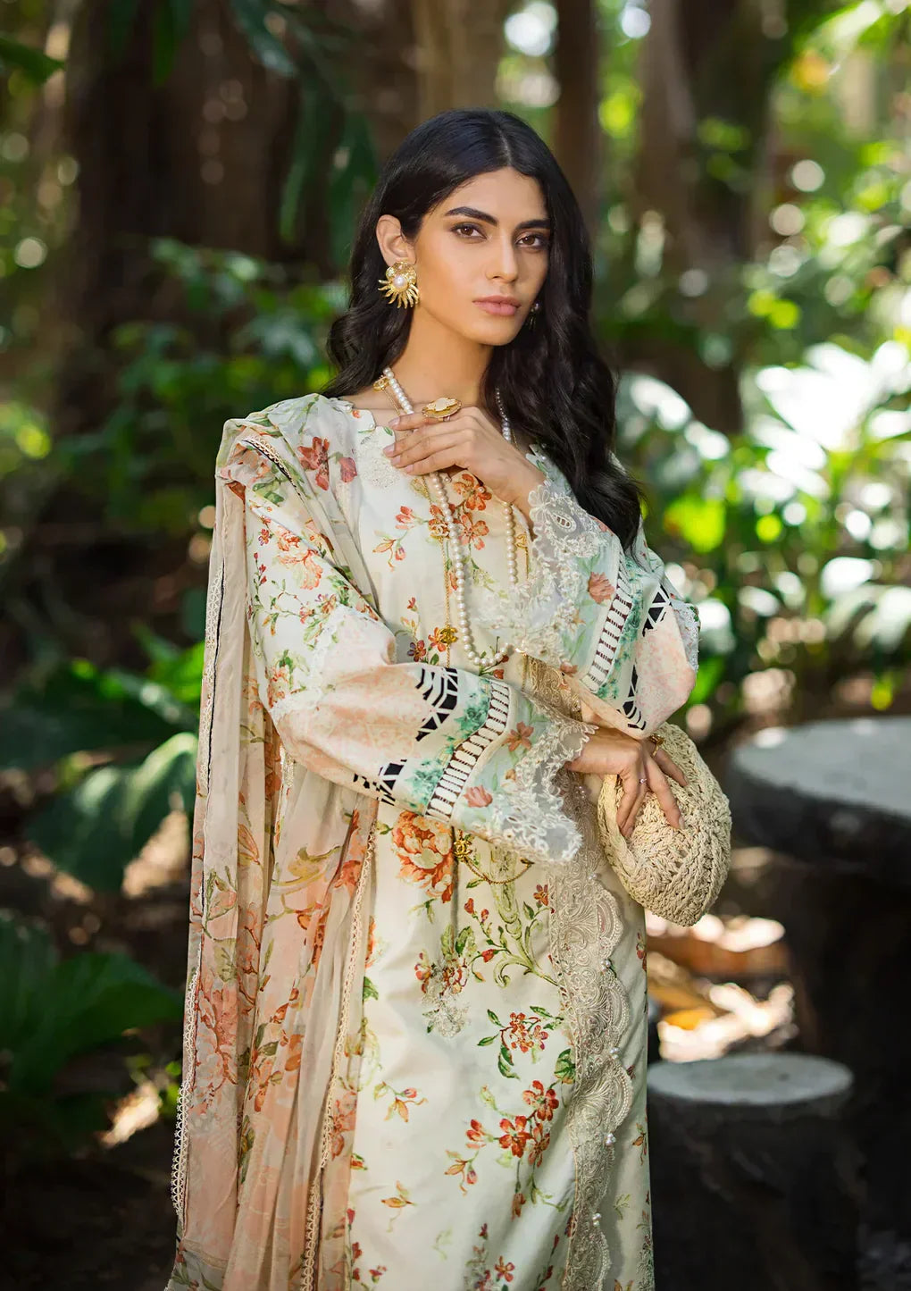 Elaf Premium | Signature Embroidered Lawn 24 | ESL-03A ANGELS BREATH - House Of Anaya