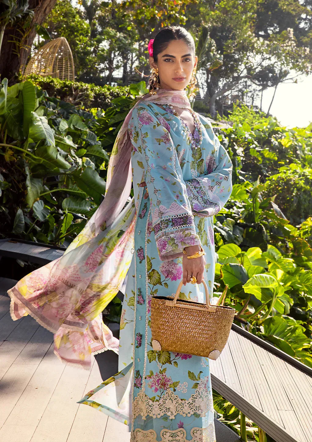 Elaf Premium | Signature Embroidered Lawn 24 | ESL-05A STARLIT HARMONY - House Of Anaya