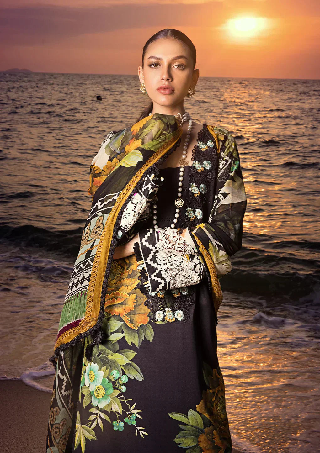 Elaf Premium | Signature Embroidered Lawn 24 | ESL-08B NIGHTFALL - House Of Anaya