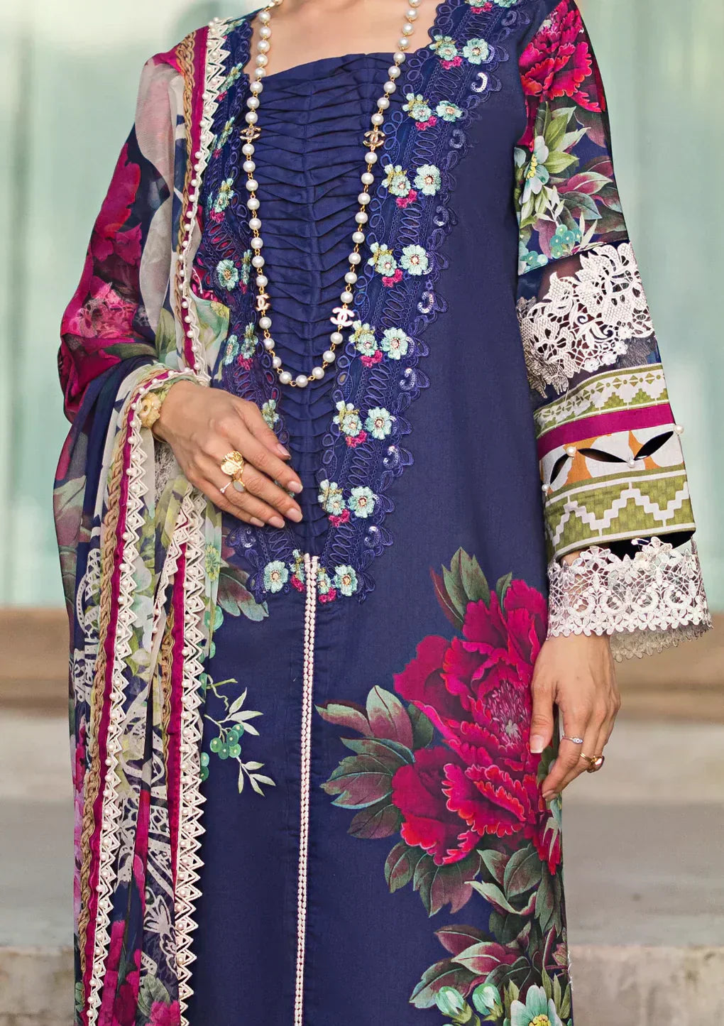 Elaf Premium | Signature Embroidered Lawn 24 | ESL-08A SINCLAIR - House Of Anaya