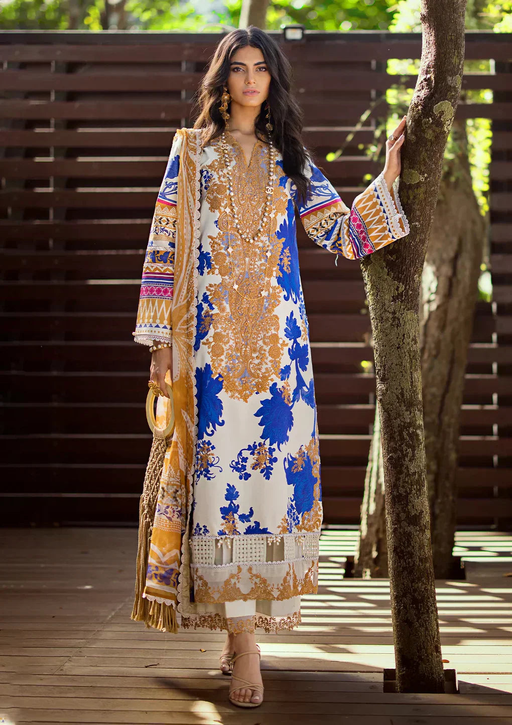 Elaf Premium | Signature Embroidered Lawn 24 | ESL-01A OPRAH - House Of Anaya