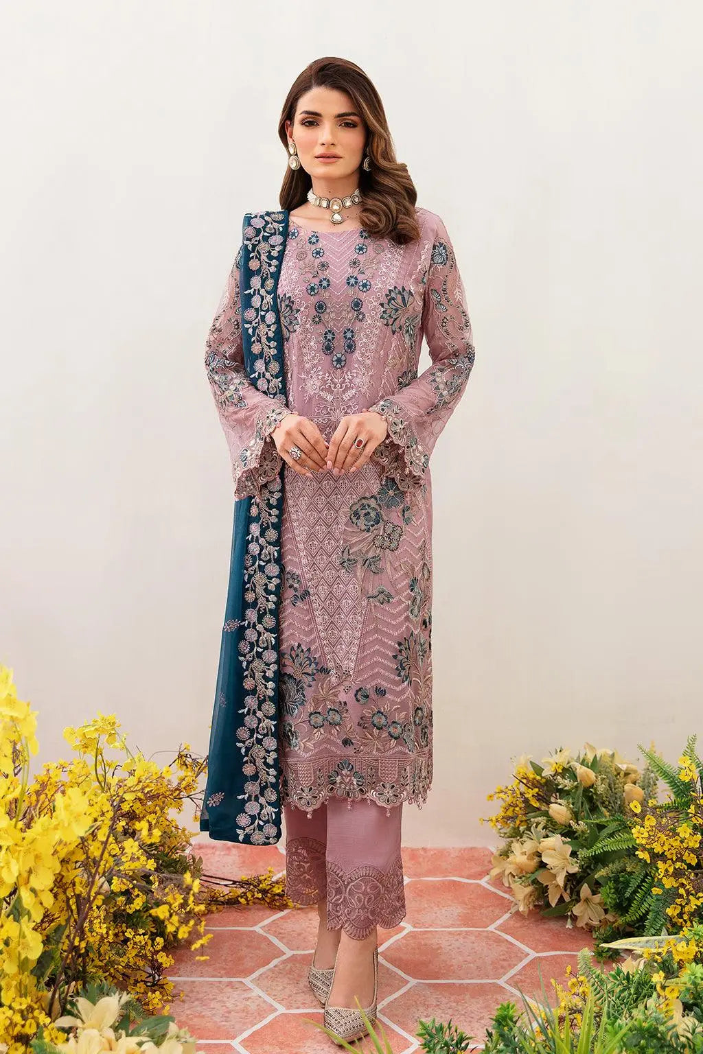 Ramsha Embroidered Luxury Chiffon 3 Piece Suit F-2401 - House Of Anaya