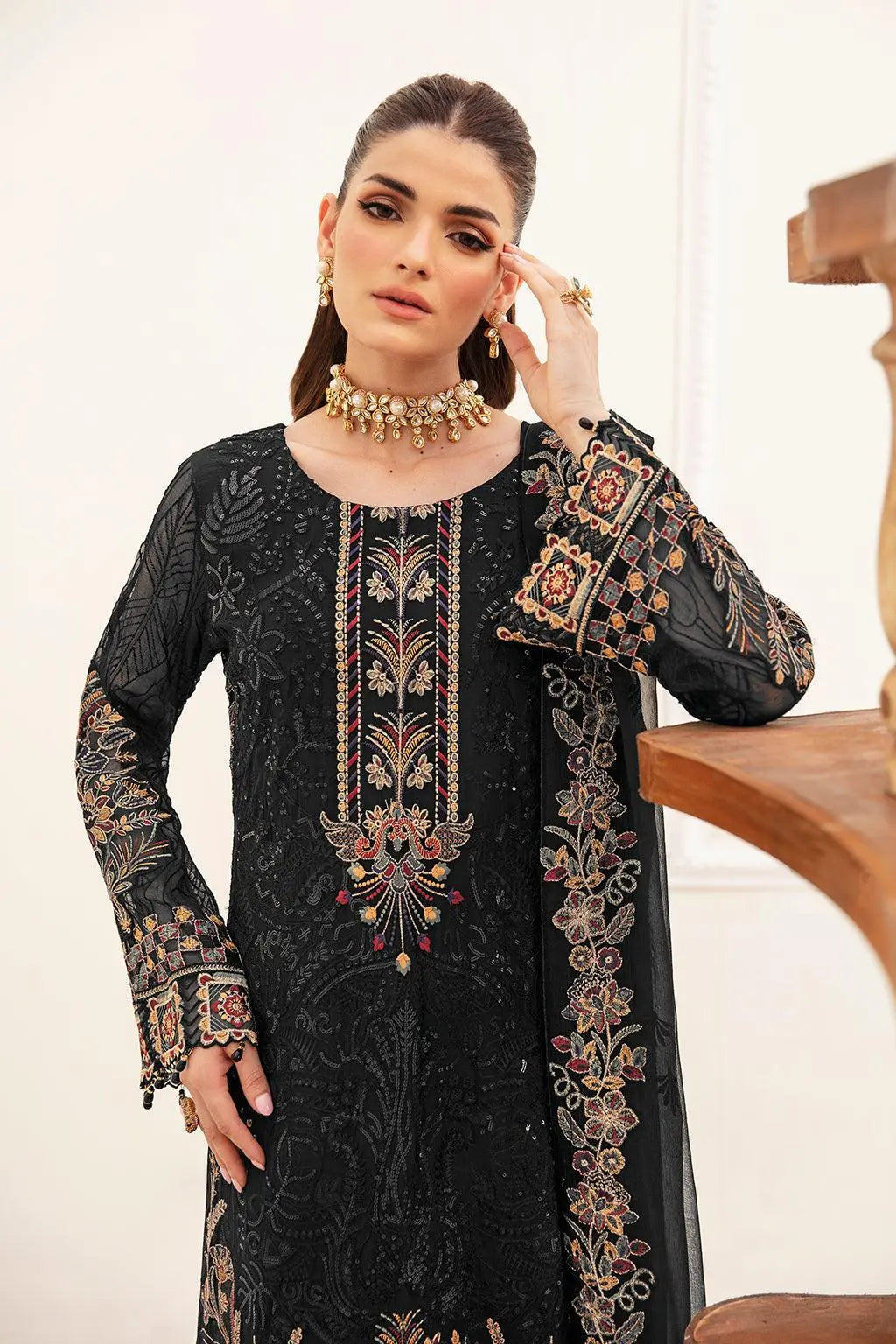 Ramsha Embroidered Luxury Chiffon 3 Piece Suit F-2403 - House Of Anaya