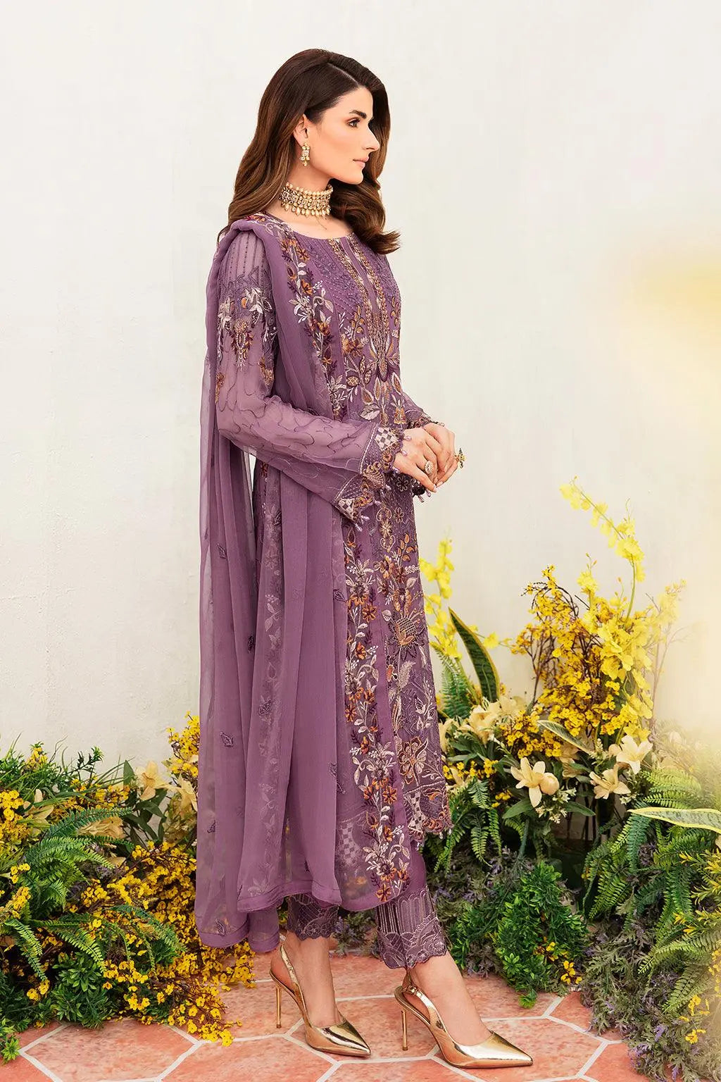 Ramsha Embroidered Luxury Chiffon 3 Piece Suit F-2404 - House Of Anaya