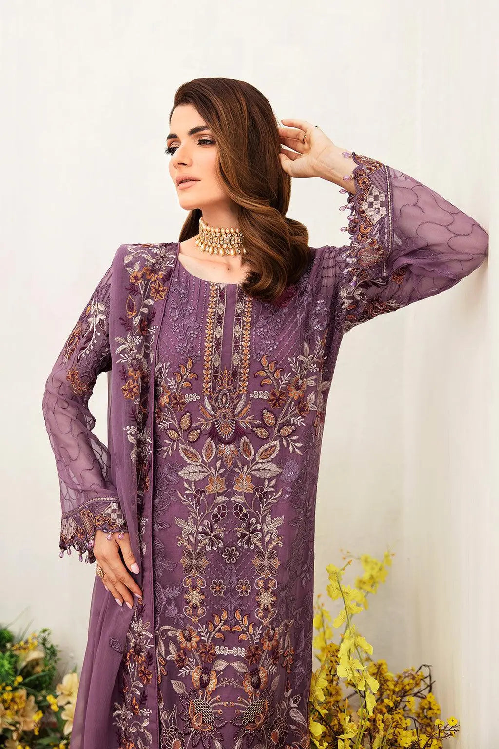 Ramsha Embroidered Luxury Chiffon 3 Piece Suit F-2404 - House Of Anaya