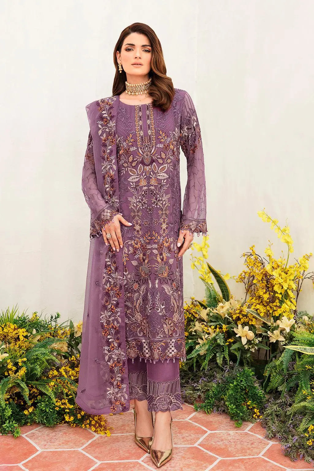 Ramsha Embroidered Luxury Chiffon 3 Piece Suit F-2404 - House Of Anaya