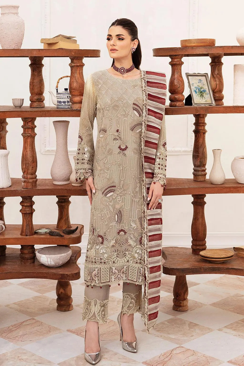 Ramsha Embroidered Luxury Chiffon 3 Piece Suit F-2405 - House Of Anaya