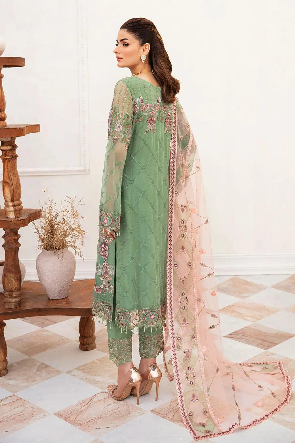 Ramsha Embroidered Luxury Chiffon 3 Piece Suit F-2406 - House Of Anaya