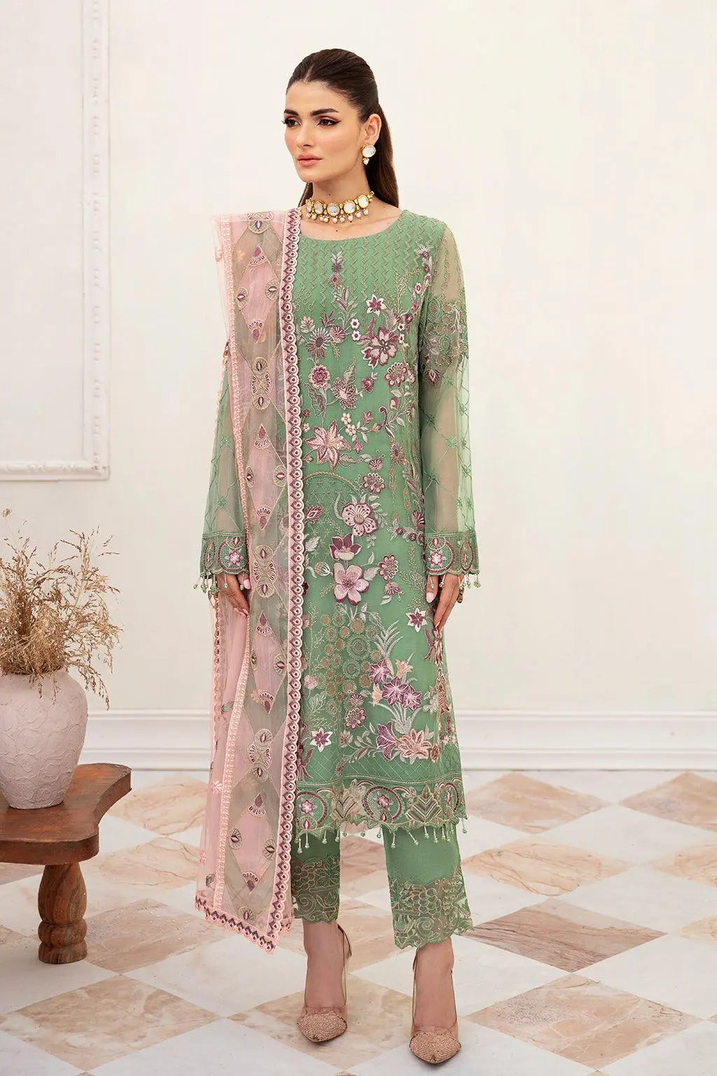 Ramsha Embroidered Luxury Chiffon 3 Piece Suit F-2406 - House Of Anaya