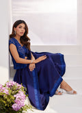 Farah Talib Aziz | Zaza Luxe Pret 24 | OCEAN NAVY DRAPED SAREE WITH CUTWORK EMBELLISHED CAPE - House Of Anaya