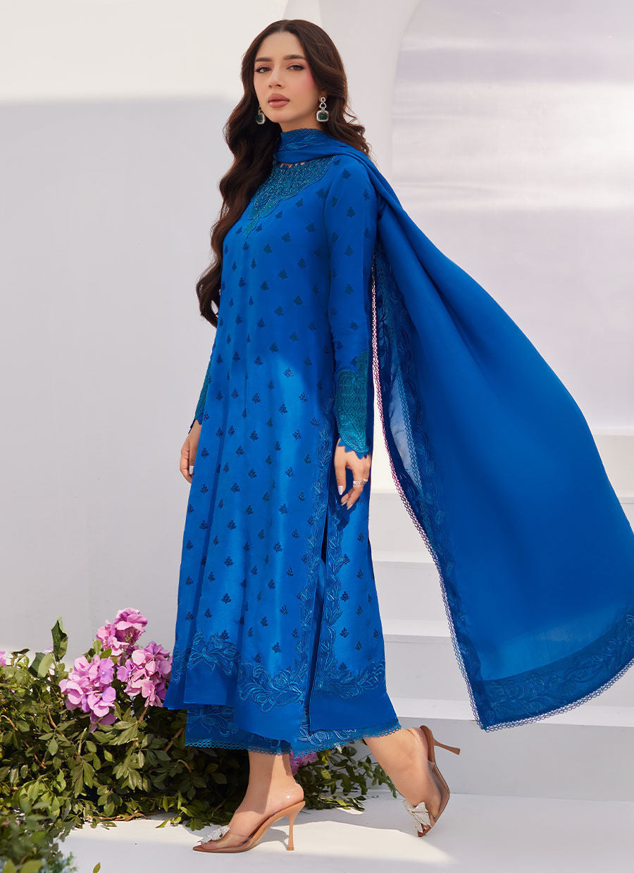 Farah Talib Aziz | Zaza Luxe Pret 24 | CHARR BLUE EMBROIDERED RAW SILK SHIRT AND DUPATTA - House Of Anaya