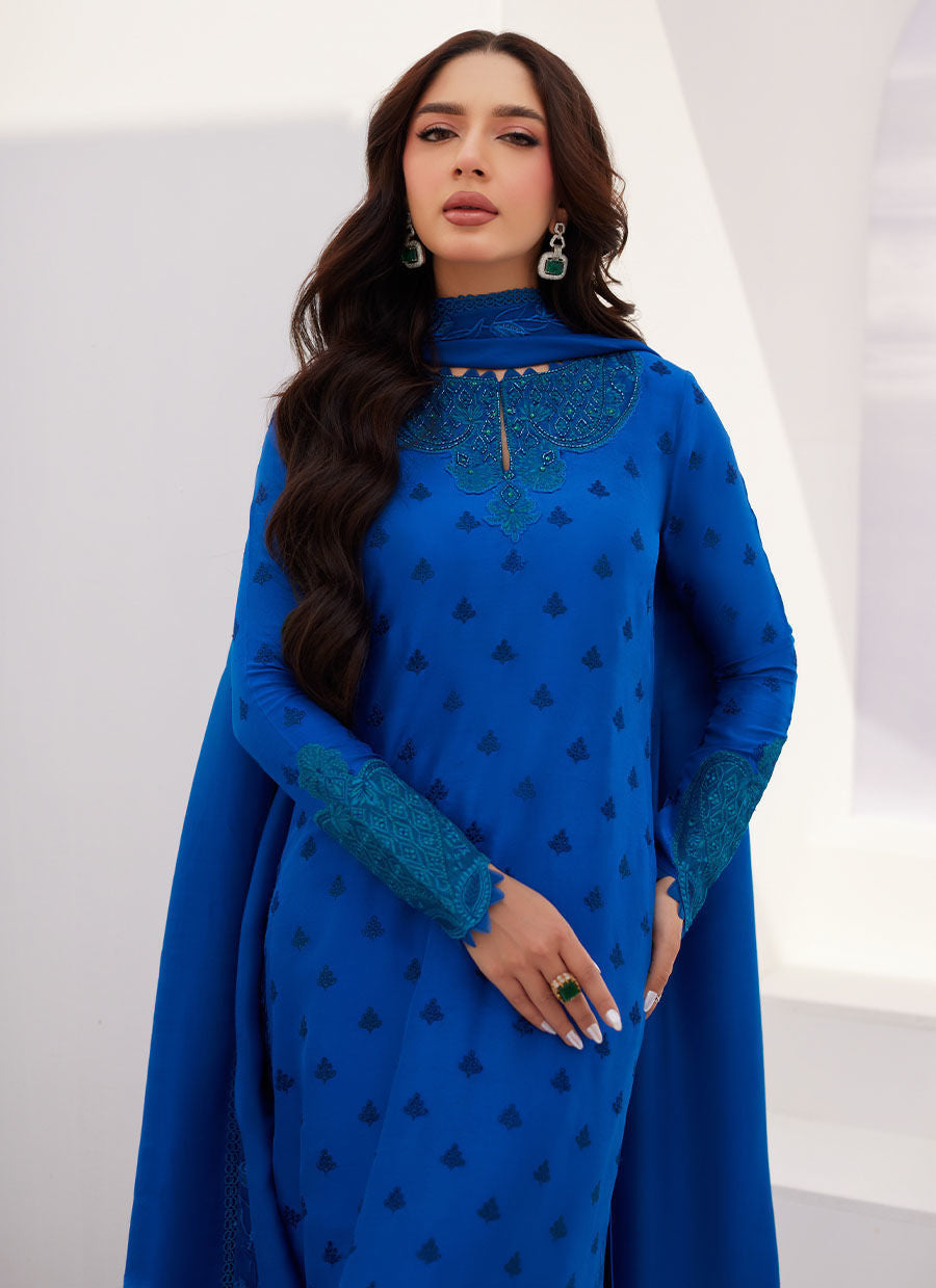 Farah Talib Aziz | Zaza Luxe Pret 24 | CHARR BLUE EMBROIDERED RAW SILK SHIRT AND DUPATTA - House Of Anaya