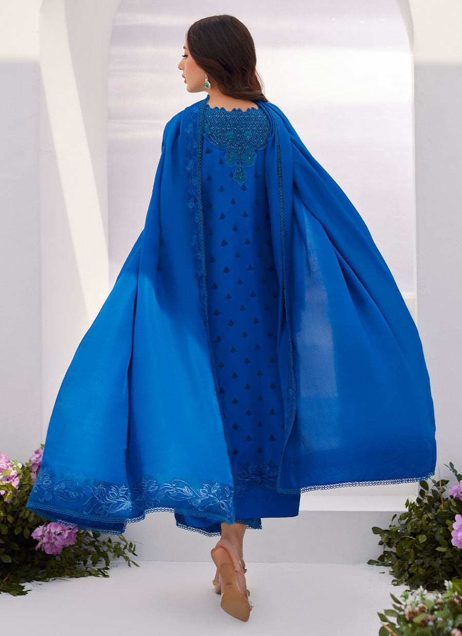 Farah Talib Aziz | Zaza Luxe Pret 24 | CHARR BLUE EMBROIDERED RAW SILK SHIRT AND DUPATTA - House Of Anaya