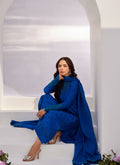 Farah Talib Aziz | Zaza Luxe Pret 24 | CHARR BLUE EMBROIDERED RAW SILK SHIRT AND DUPATTA - House Of Anaya