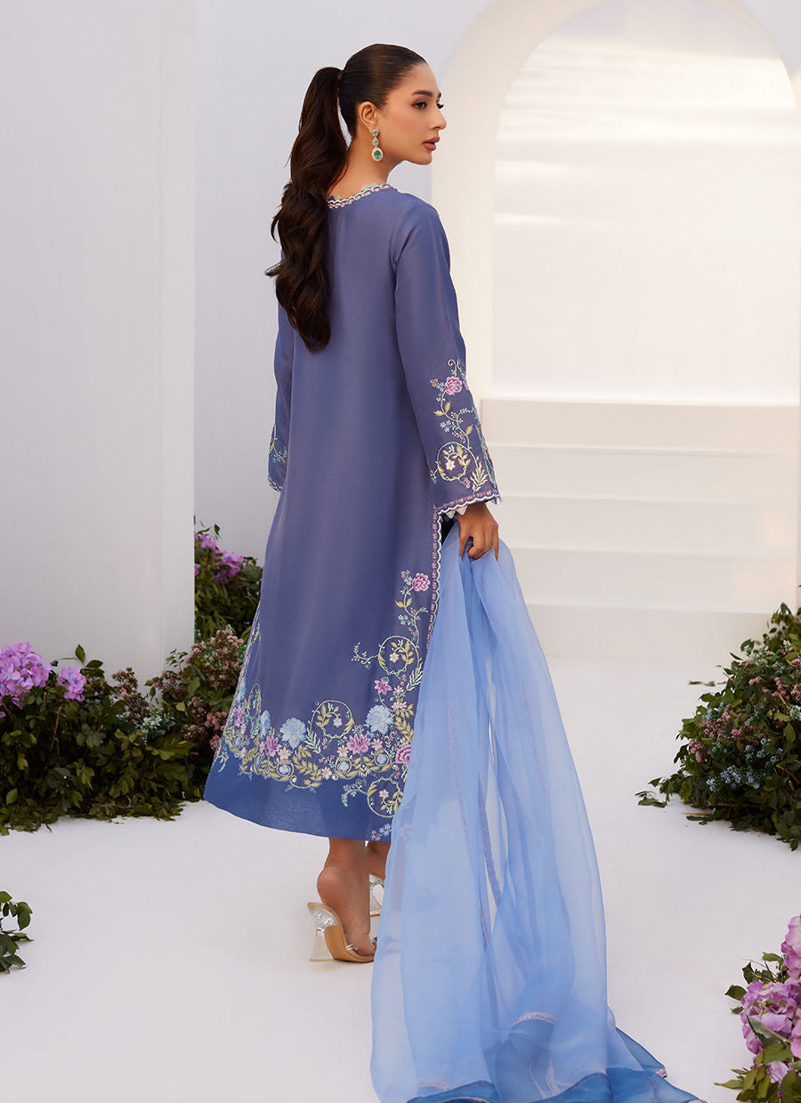 Farah Talib Aziz | Zaza Luxe Pret 24 | ALO BLUE EMBROIDERED SHIRT AND DUPATTA - House Of Anaya