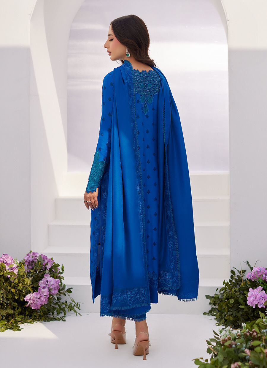 Farah Talib Aziz | Zaza Luxe Pret 24 | CHARR BLUE EMBROIDERED RAW SILK SHIRT AND DUPATTA - House Of Anaya