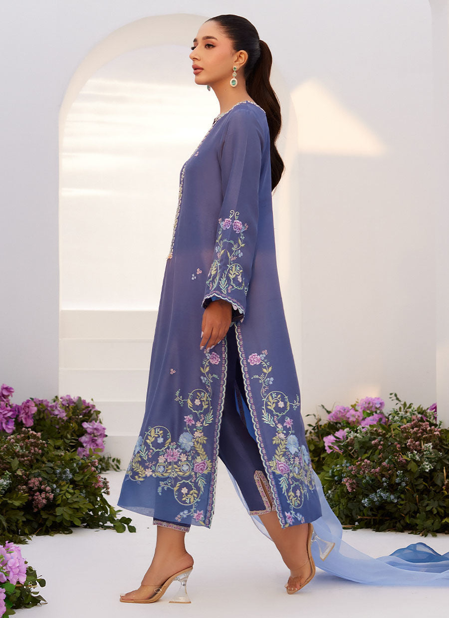 Farah Talib Aziz | Zaza Luxe Pret 24 | ALO BLUE EMBROIDERED SHIRT AND DUPATTA - House Of Anaya