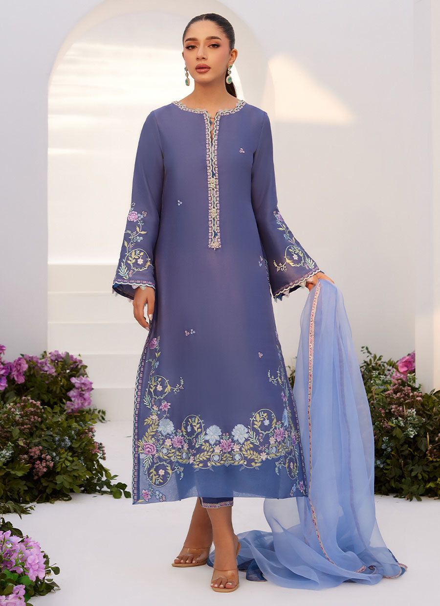 Farah Talib Aziz | Zaza Luxe Pret 24 | ALO BLUE EMBROIDERED SHIRT AND DUPATTA - House Of Anaya