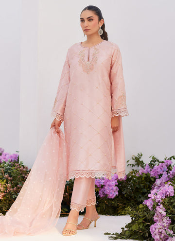Farah Talib Aziz | Zaza Luxe Pret 24 | BEBE BLUSH PINK EMBELLISHED RAW SILK KURTA SHIRT AND DUPATTA - House Of Anaya