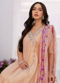 Farah Talib Aziz | Zaza Luxe Pret 24 | LISETTE FAWN EMBELLISHED RAW SILK ANGARKHA AND DUPATTA - House Of Anaya