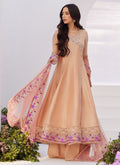 Farah Talib Aziz | Zaza Luxe Pret 24 | LISETTE FAWN EMBELLISHED RAW SILK ANGARKHA AND DUPATTA - House Of Anaya