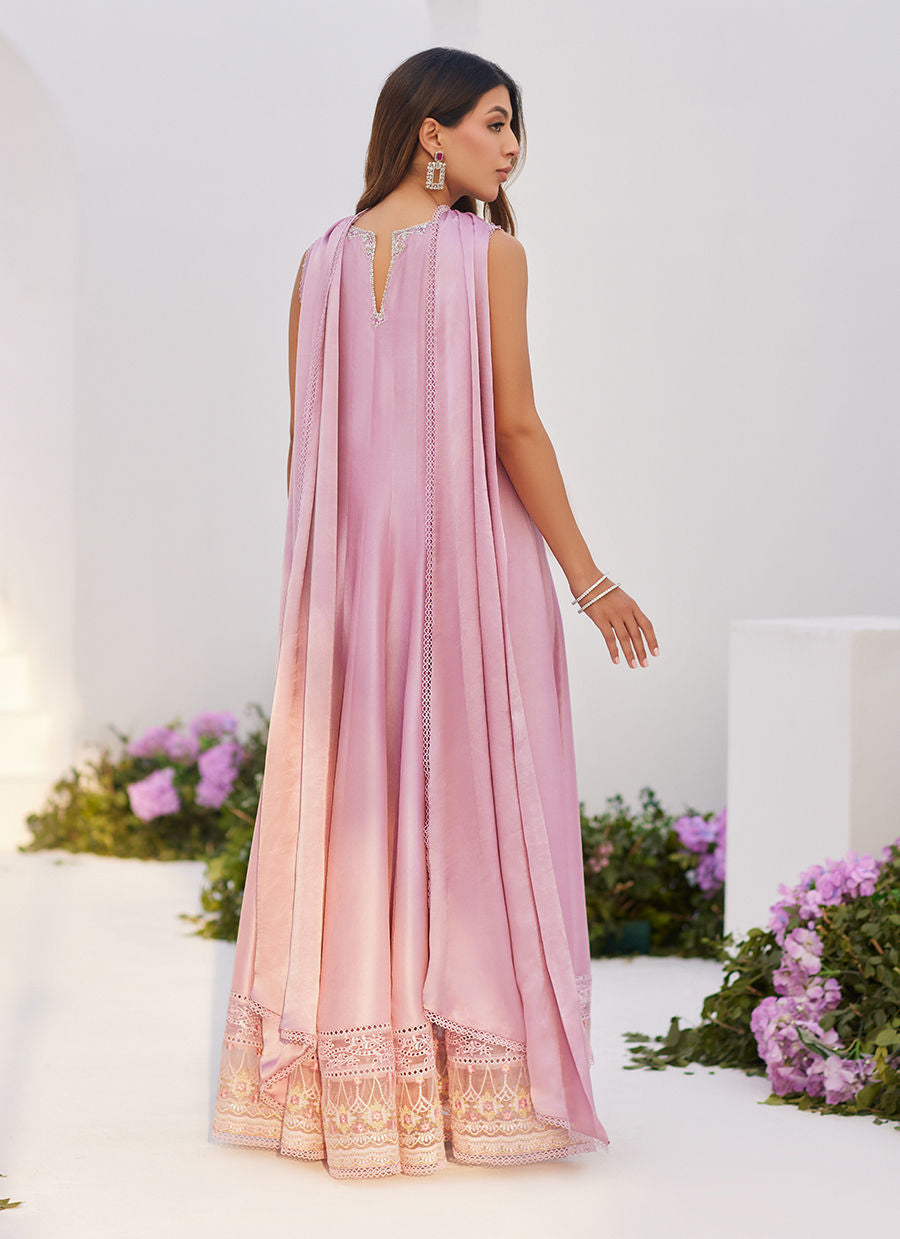 Farah Talib Aziz | Zaza Luxe Pret 24 | CECE MAUVE EMBELLISHED RAW SILK KALIDAR WITH CHARMUESE DUPATTA - House Of Anaya