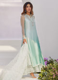 Farah Talib Aziz | Zaza Luxe Pret 24 | SOLENE AQUA OMBRE EMBELLISHED COLUMN SHIRT WITH EMBROIDERED KALIDAAR SLIP - House Of Anaya