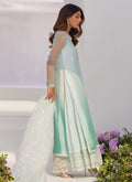 Farah Talib Aziz | Zaza Luxe Pret 24 | SOLENE AQUA OMBRE EMBELLISHED COLUMN SHIRT WITH EMBROIDERED KALIDAAR SLIP - House Of Anaya