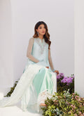 Farah Talib Aziz | Zaza Luxe Pret 24 | SOLENE AQUA OMBRE EMBELLISHED COLUMN SHIRT WITH EMBROIDERED KALIDAAR SLIP - House Of Anaya