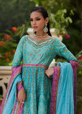 Farah Talib Aziz | Mayna Festive Prints 24 | Zaiba Turquoise Kalidaar
