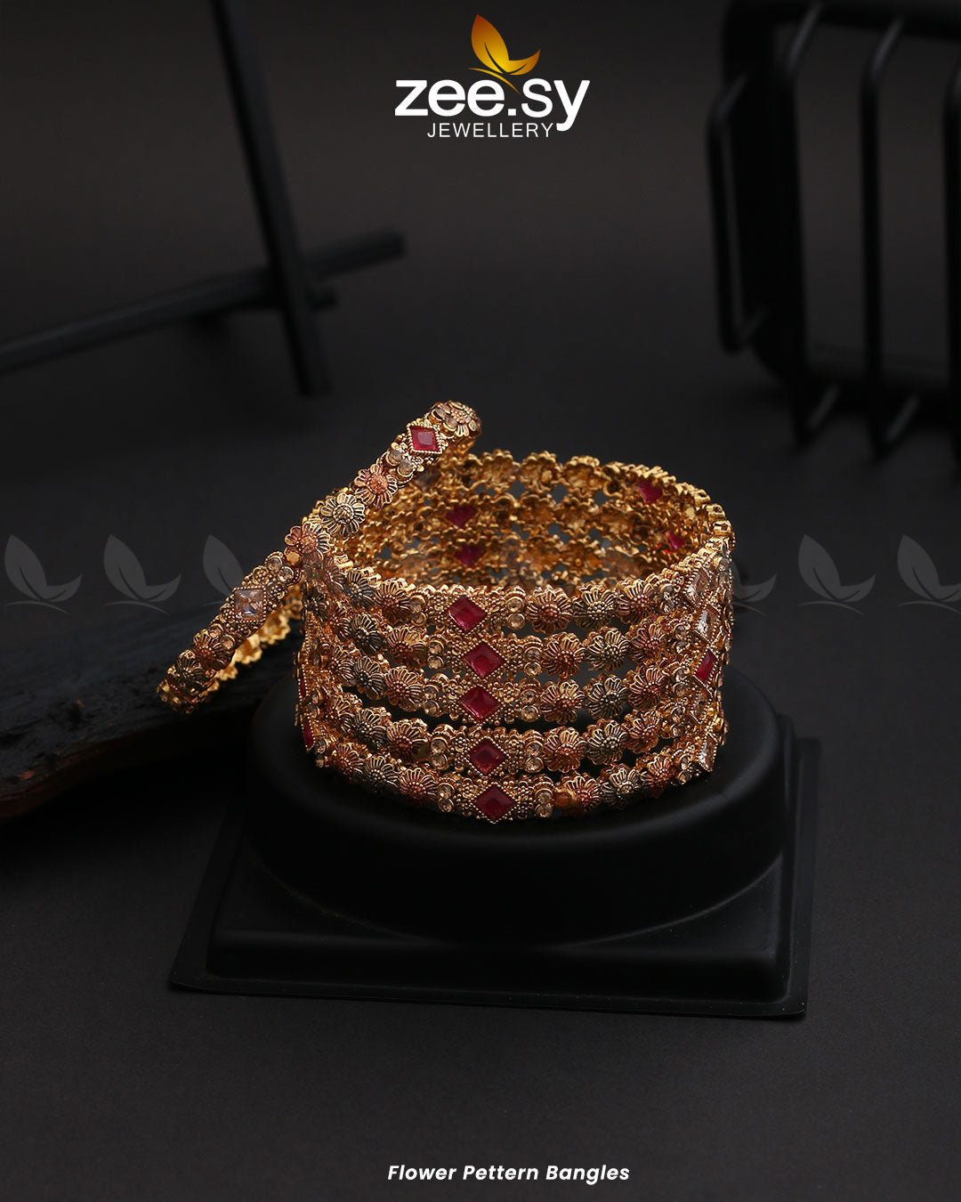 Flower Pettern Bangles - House Of Zarish
