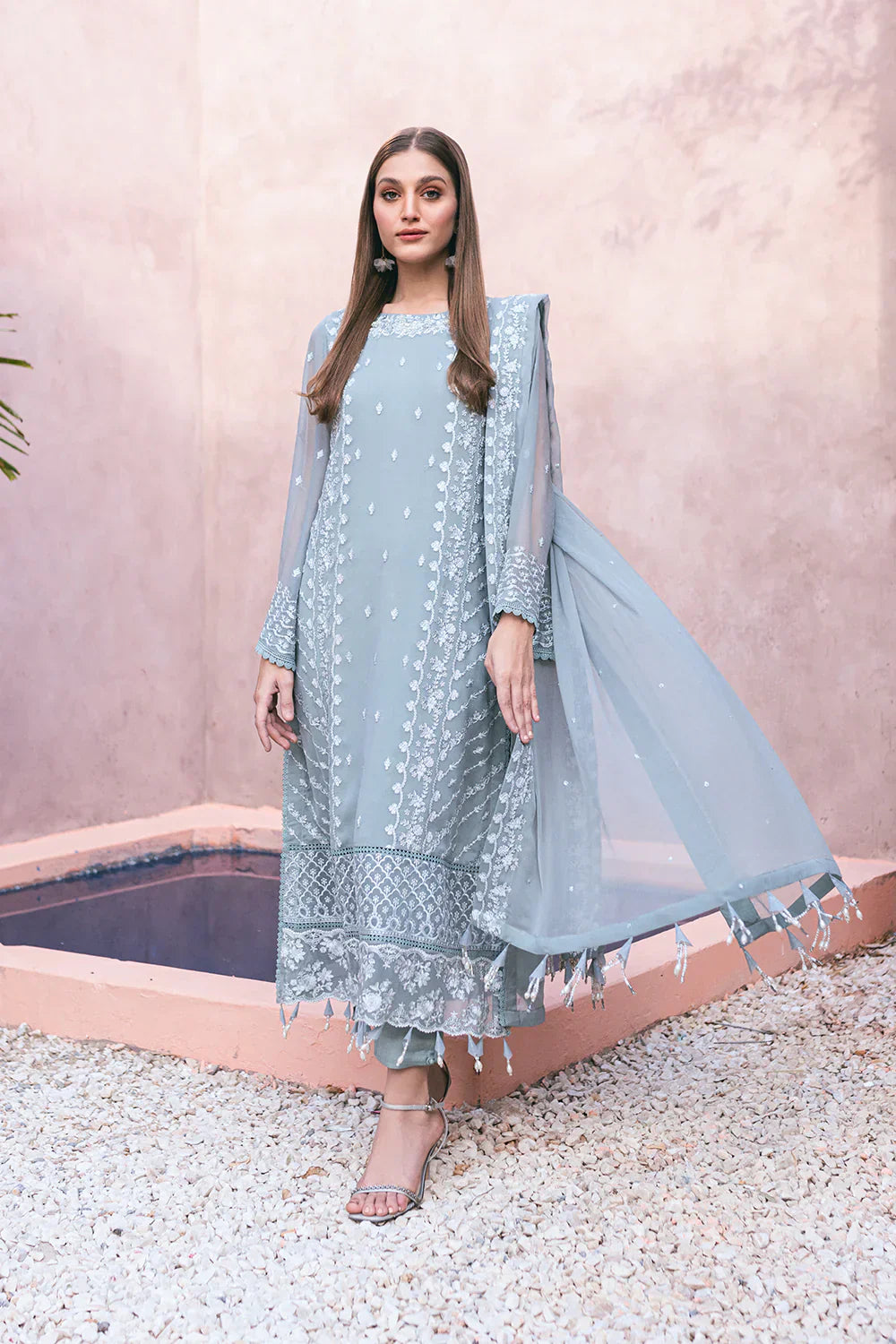 Azure | Embroidered Ensembles 3 Pcs | Frosted Fern - House of Zarish