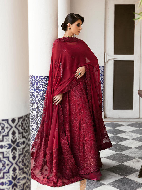 Gulaal | Embroidered Chiffon 23 | GARNET - (GL-EP23V1-09) - House Of Anaya