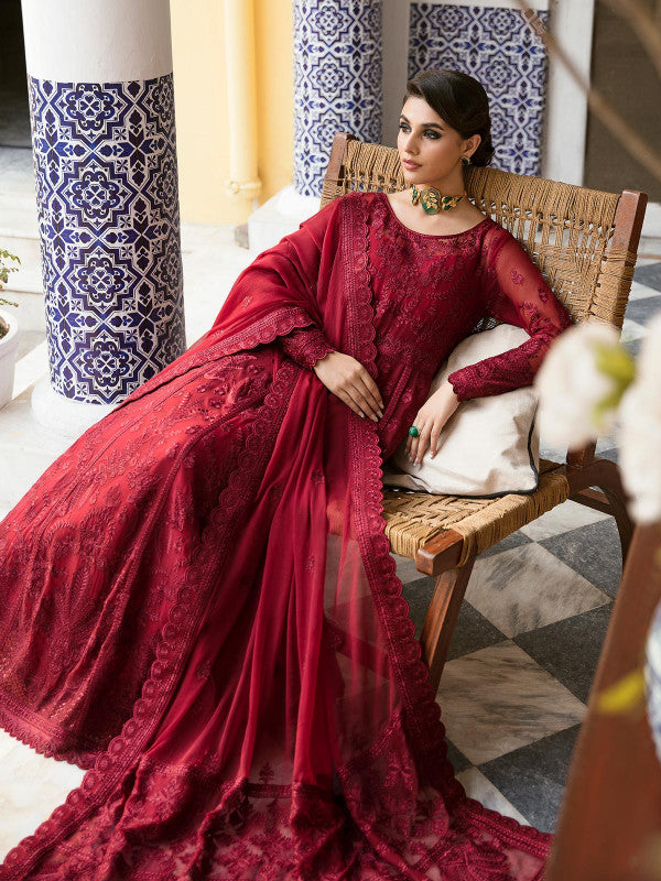 Gulaal | Embroidered Chiffon 23 | GARNET - (GL-EP23V1-09) - House Of Anaya