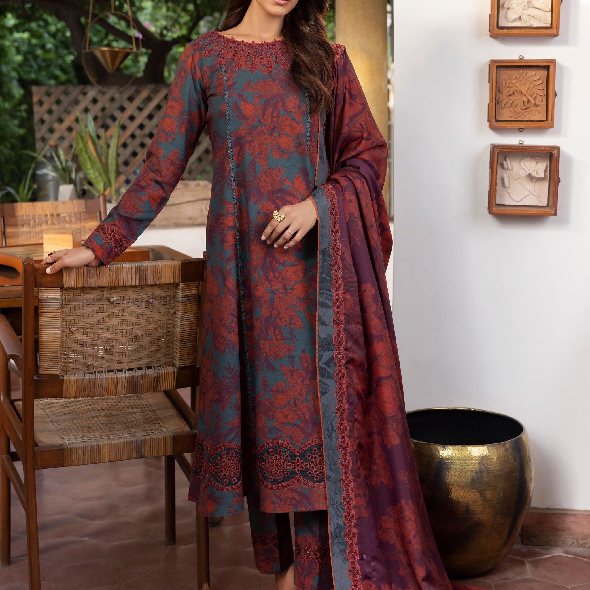 Jahanara by Iznik Embroidered Slub Khaddar 3Pc Suit IJK-10 - House Of Anaya