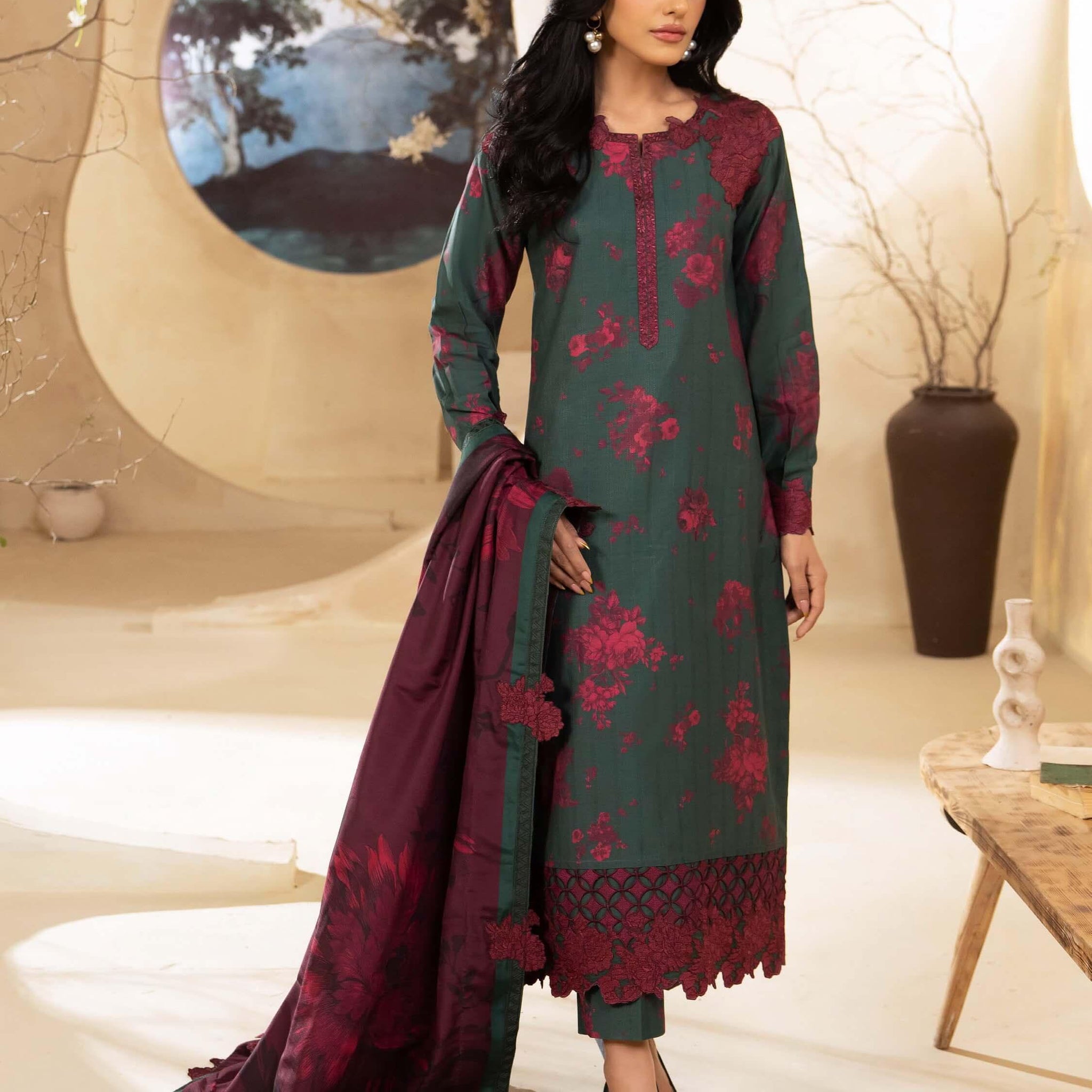 IZNIK Embroidered Winter Viscose 3Pc Suit ILW-08 Carina - House Of Anaya
